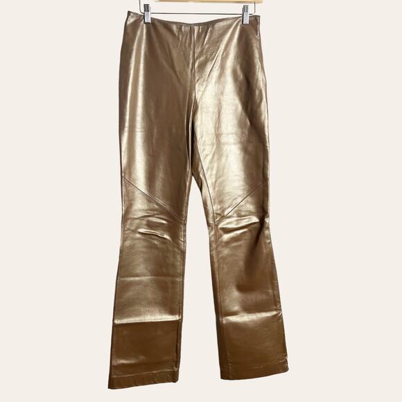 Ralph Ralph Lauren Vintage Metallic Bronze Leather High Rise Flare Pants 6 - Picture 1 of 13